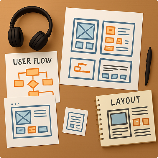 Creative designs and headphones sketch